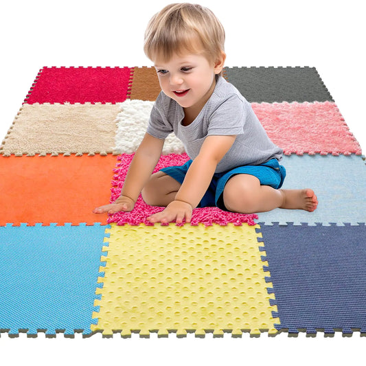 MOTGOM 12 Set Sensory Floor Tiles - Textured Sensory Mats Interlocking Sensory Rug Sensory Toys for Autistic Children Kids Baby Toddler Multi Sensory Exploration Tactile Play Fidgeting Activity